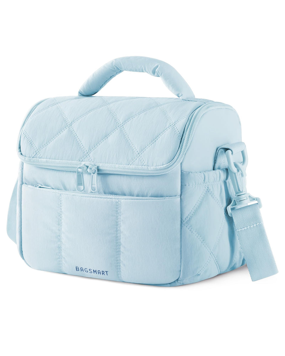 BAGSMART insulated lunch bag light blue, front view, stylish lightweight carry for daily meals.