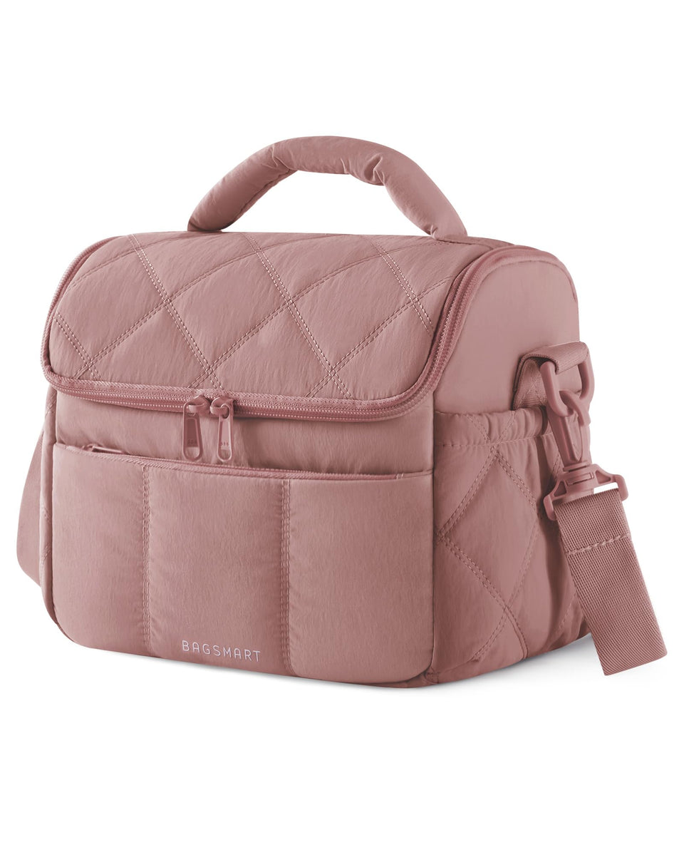 BAGSMART insulated lunch bag in dark pink with chic quilted design.