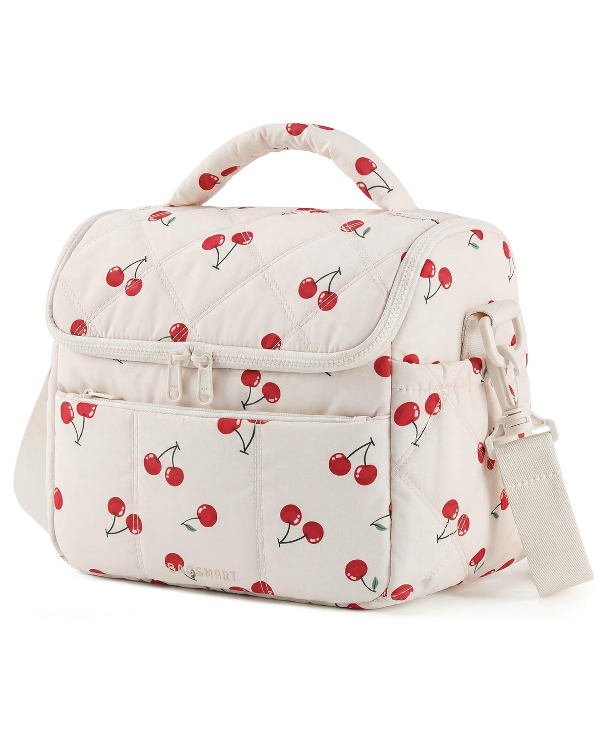 BAGSMART insulated lunch bag for women with cherry quilted exterior, stylish and portable.
