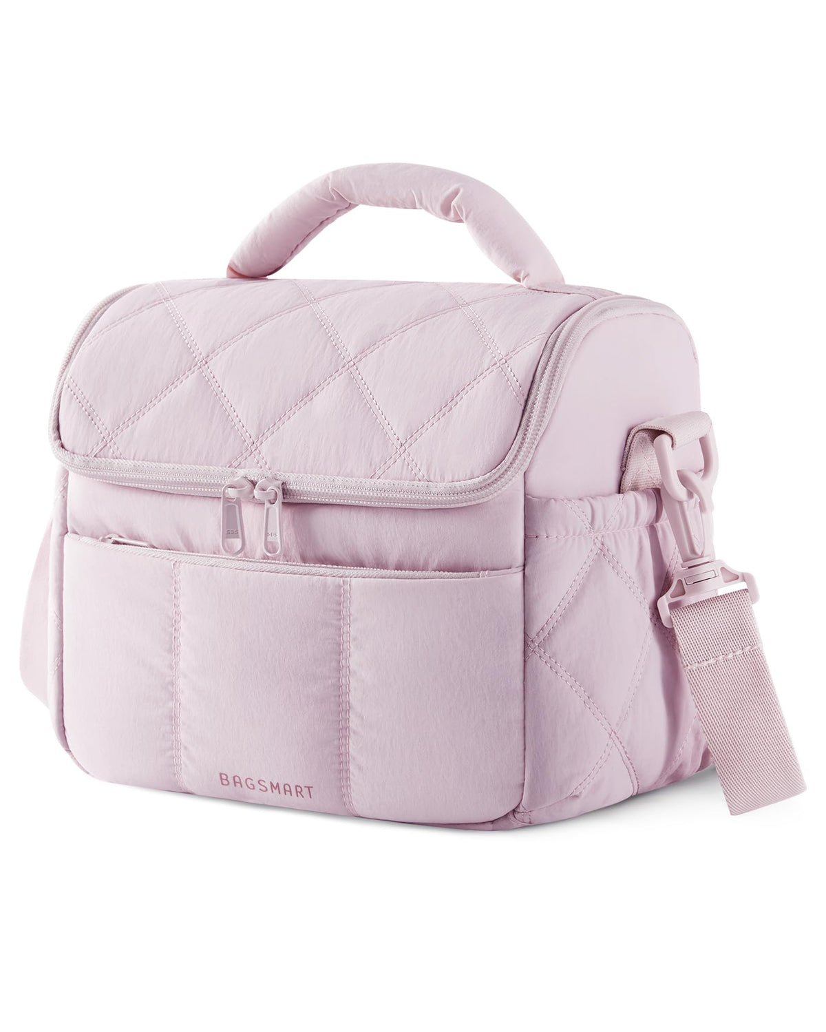 BAGSMART insulated lunch bag for women with pink quilted finish, ideal for daily meals.