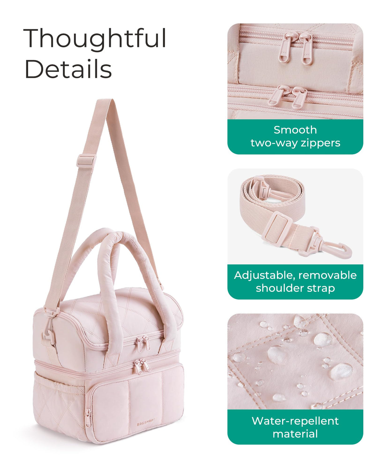 BAGSMART internal mesh pocket for ice pack or extra snacks