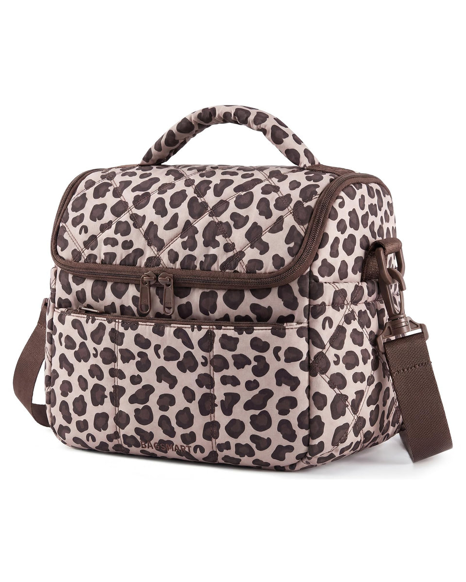 BAGSMART leopard quilted lunch bag—stylish and portable for everyday meals.
