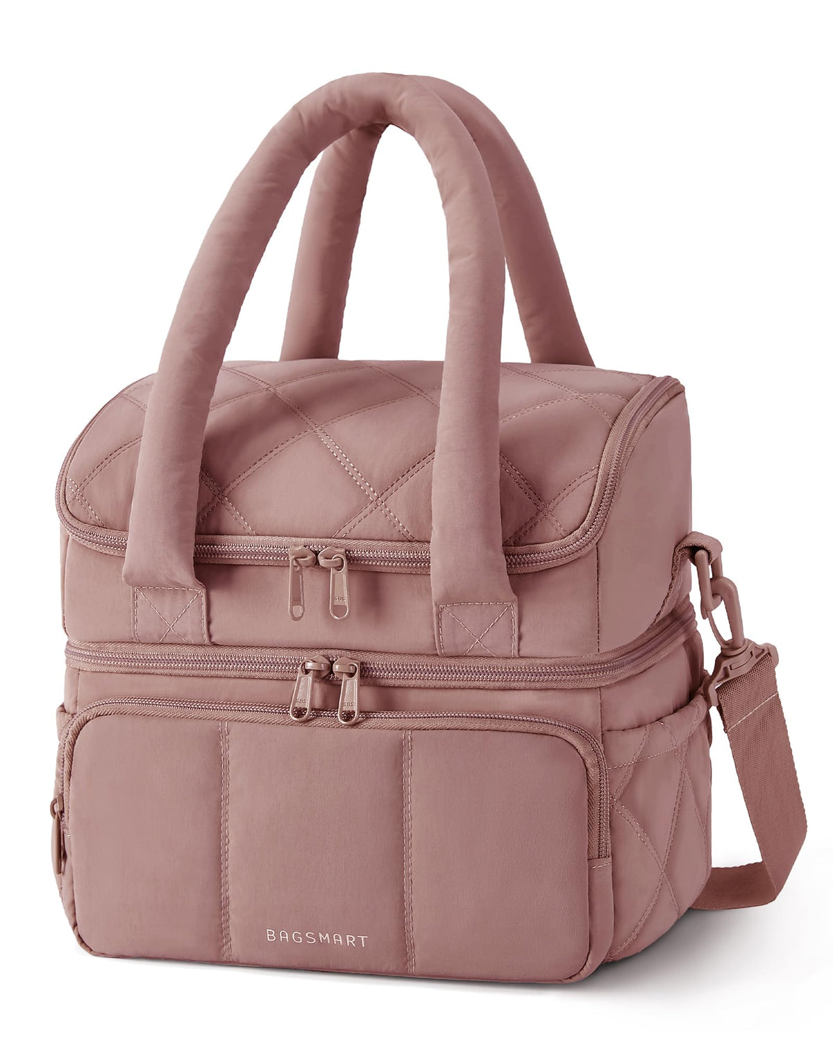 BAGSMART lunch bag double deck opened to show organized compartments for work meals.