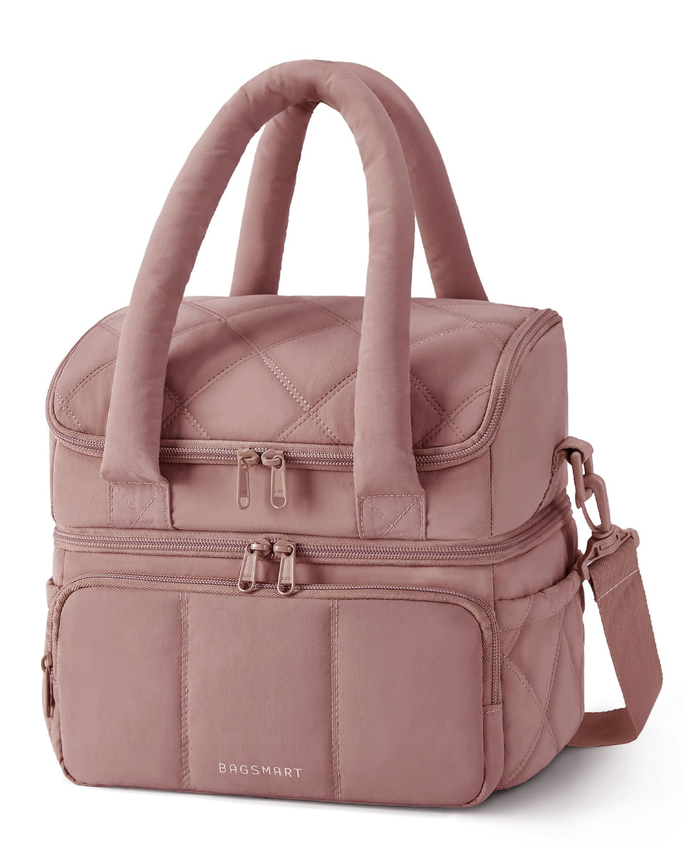 BAGSMART lunch bag double deck opened to show organized compartments for work meals.
