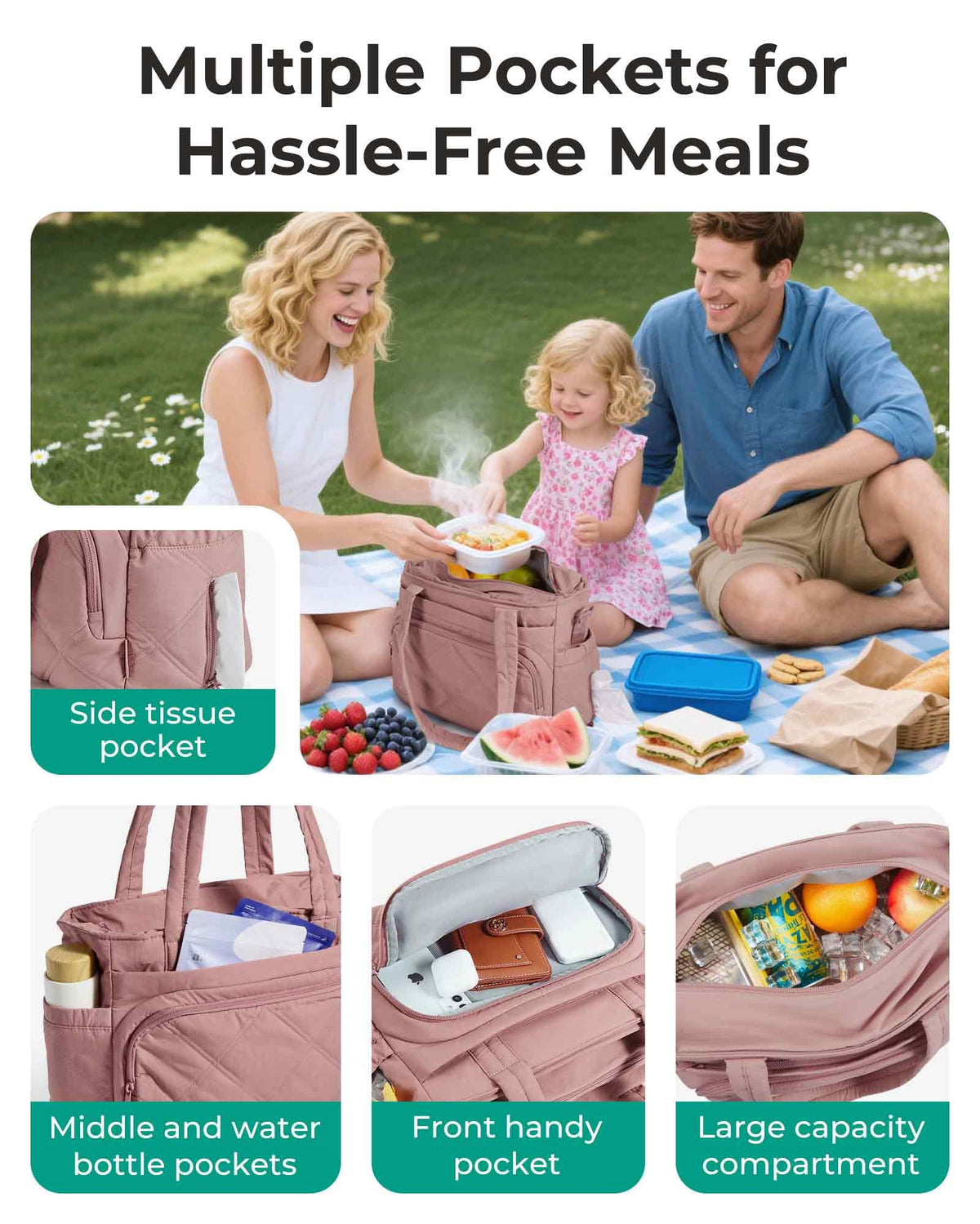 BAGSMART lunch bag features multiple pockets for easy organization on the go.