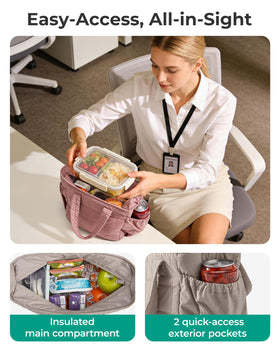 BAGSMART lunch bag includes side pockets for utensils and snacks.