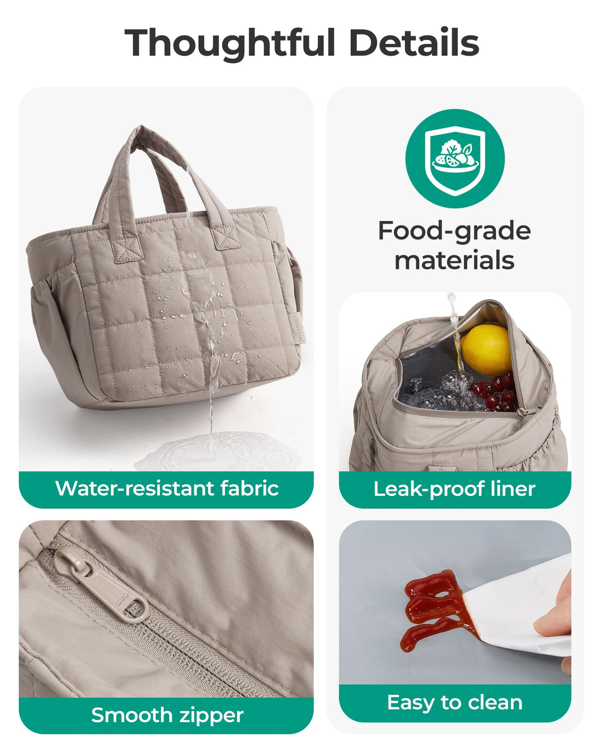 BAGSMART ultra-light lunch bag weighs 0.44 pounds for portability.