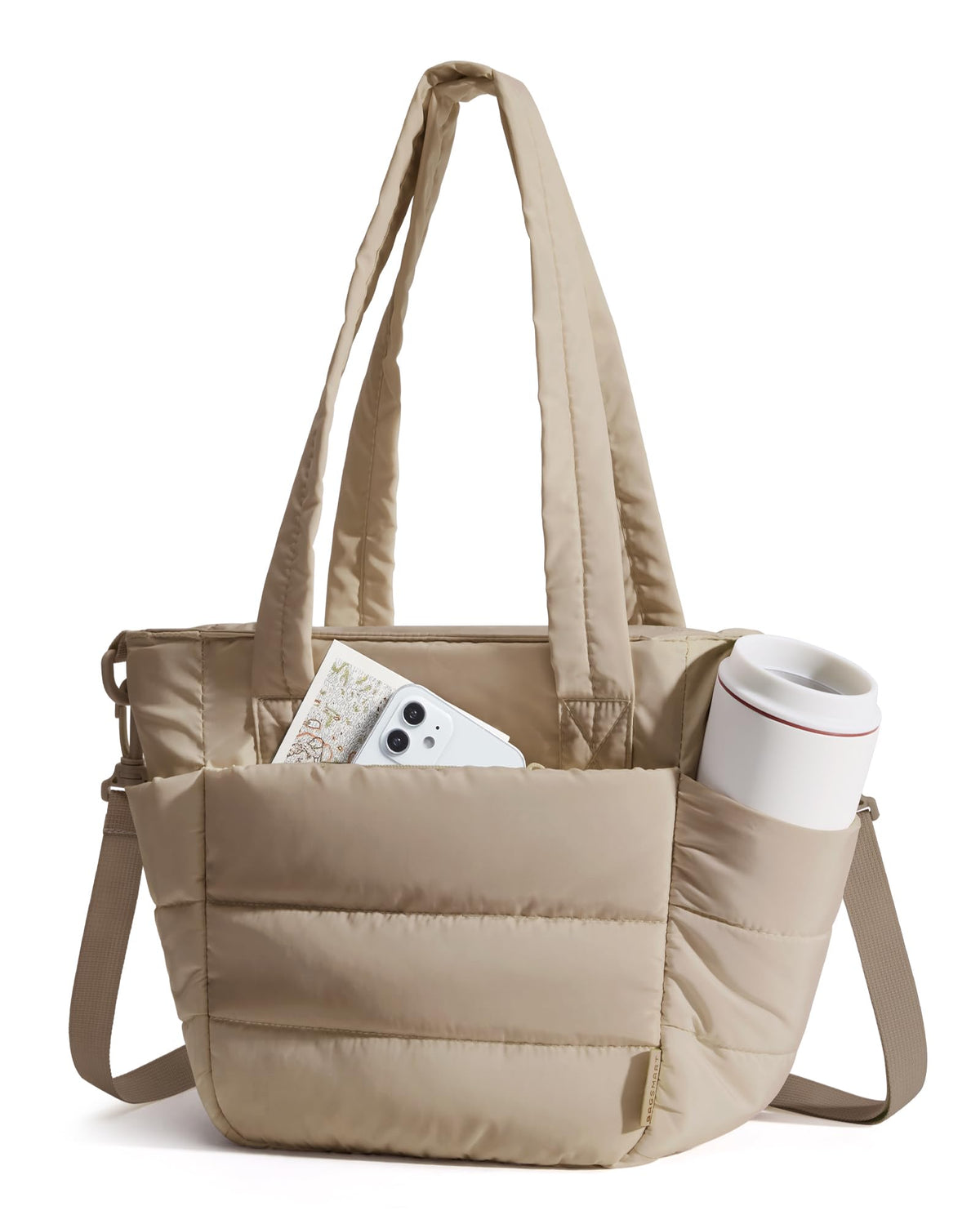 BAGSMART lunch bag women camel outside view highlights compact insulated tote for all-day meals.