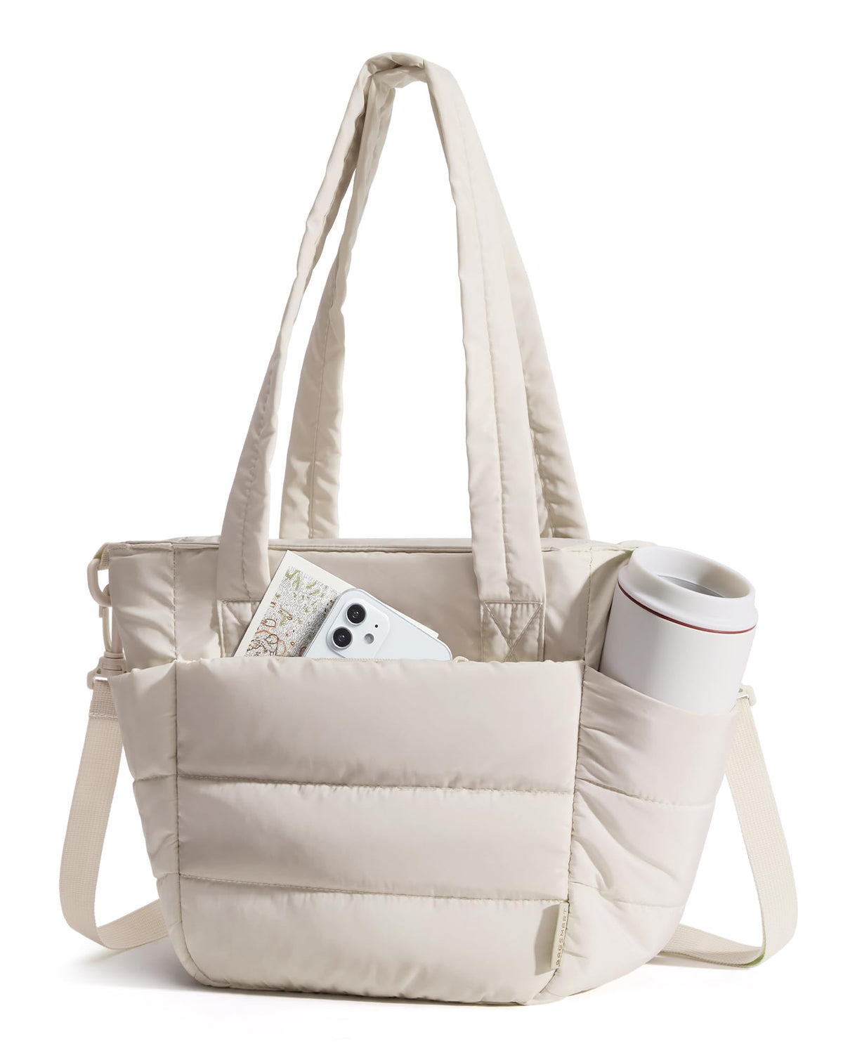BAGSMART lunch bag for women with insulated beige tote and easy carry