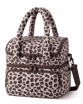 BAGSMART leopard double-deck lunch bag keeps meals organized and fresh for work