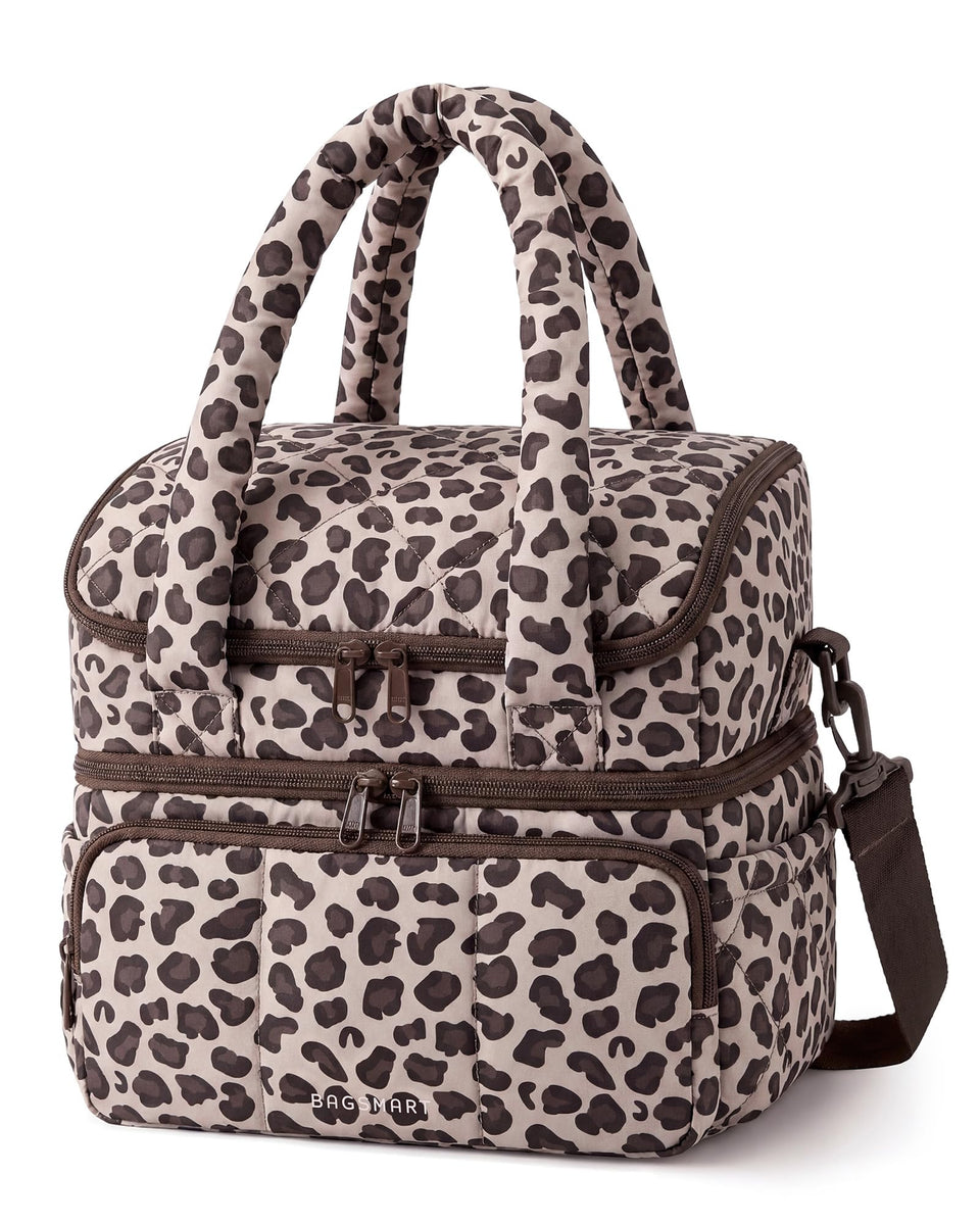 BAGSMART leopard double-deck lunch bag keeps meals organized and fresh for work