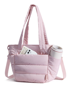 BAGSMART pink lunch bag front view, chic insulated tote for keeping meals fresh at work.