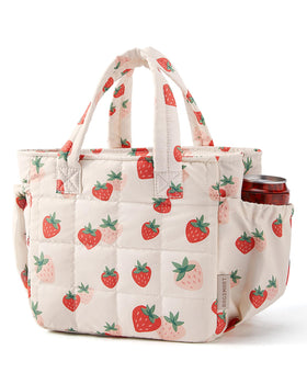BAGSMART lunch bag for women with strawberry quilted exterior, stylish everyday carry.