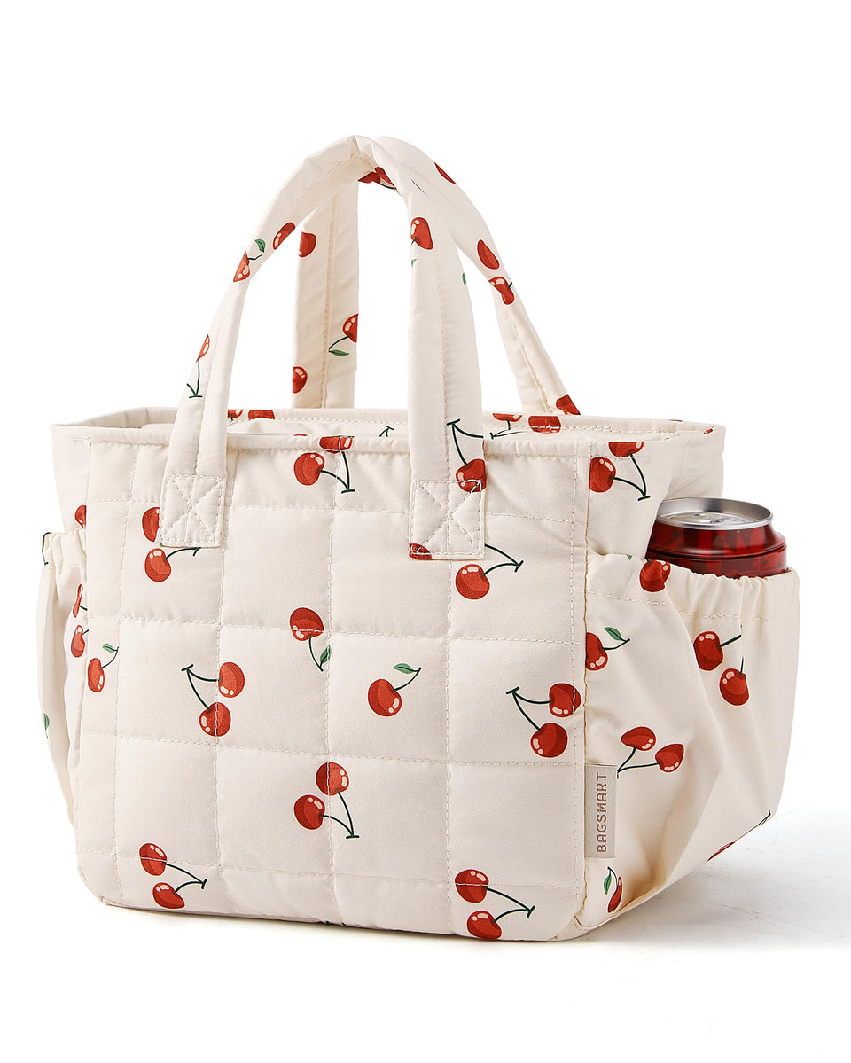 BAGSMART Lunch Bag for Women with cherry quilting, stylish and portable for daily use.