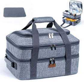 BAGSPRITE expandable casserole carrier top view with expandable compartment for two 9x13 dishes