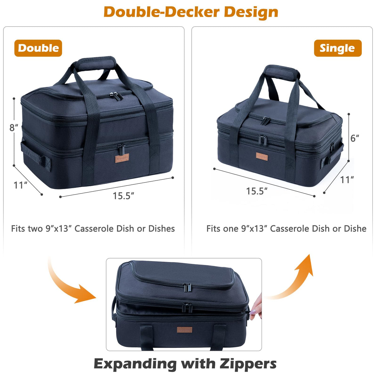 BAGSPRITE insulated casserole bag interior with dishes ready for transport.
