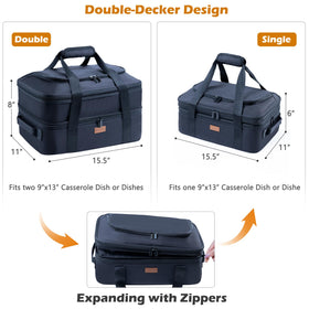 BAGSPRITE insulated casserole bag interior with dishes ready for transport.