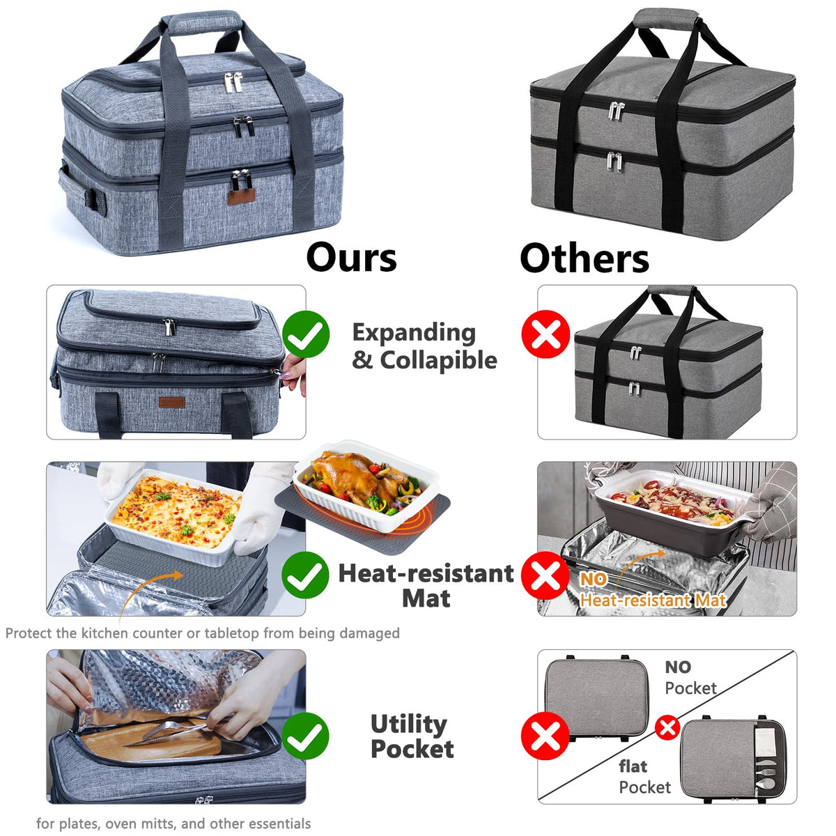 BAGSPRITE insulated casserole carrier keeps hot or cold food ready to serve