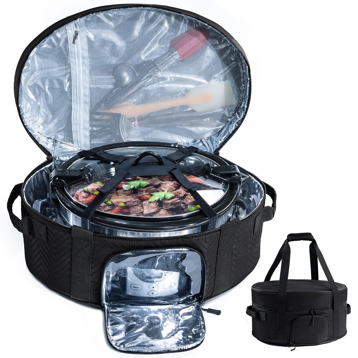 BAGSPRITE insulated slow cooker bag with see-through window for easy temp checks on the go