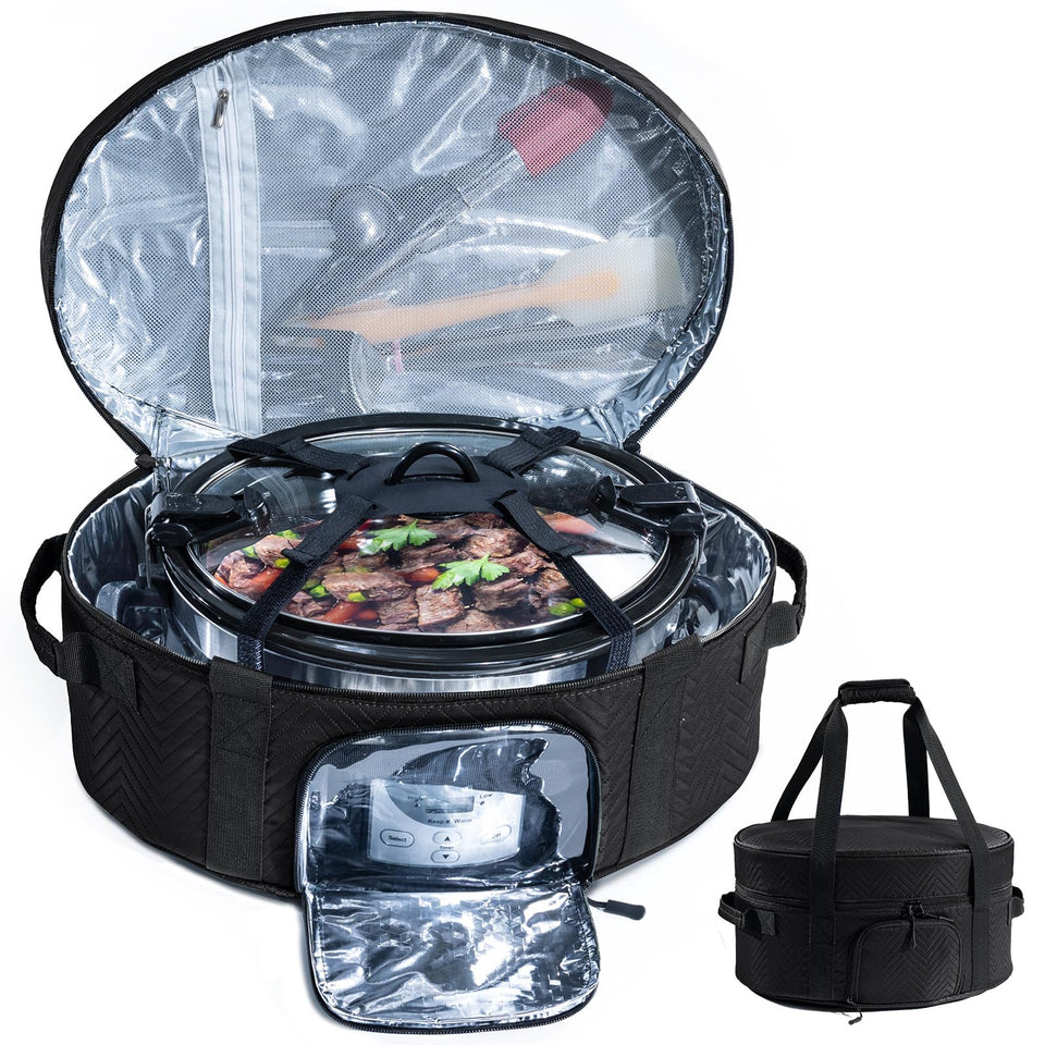 BAGSPRITE insulated slow cooker bag with see-through window for easy temp checks on the go