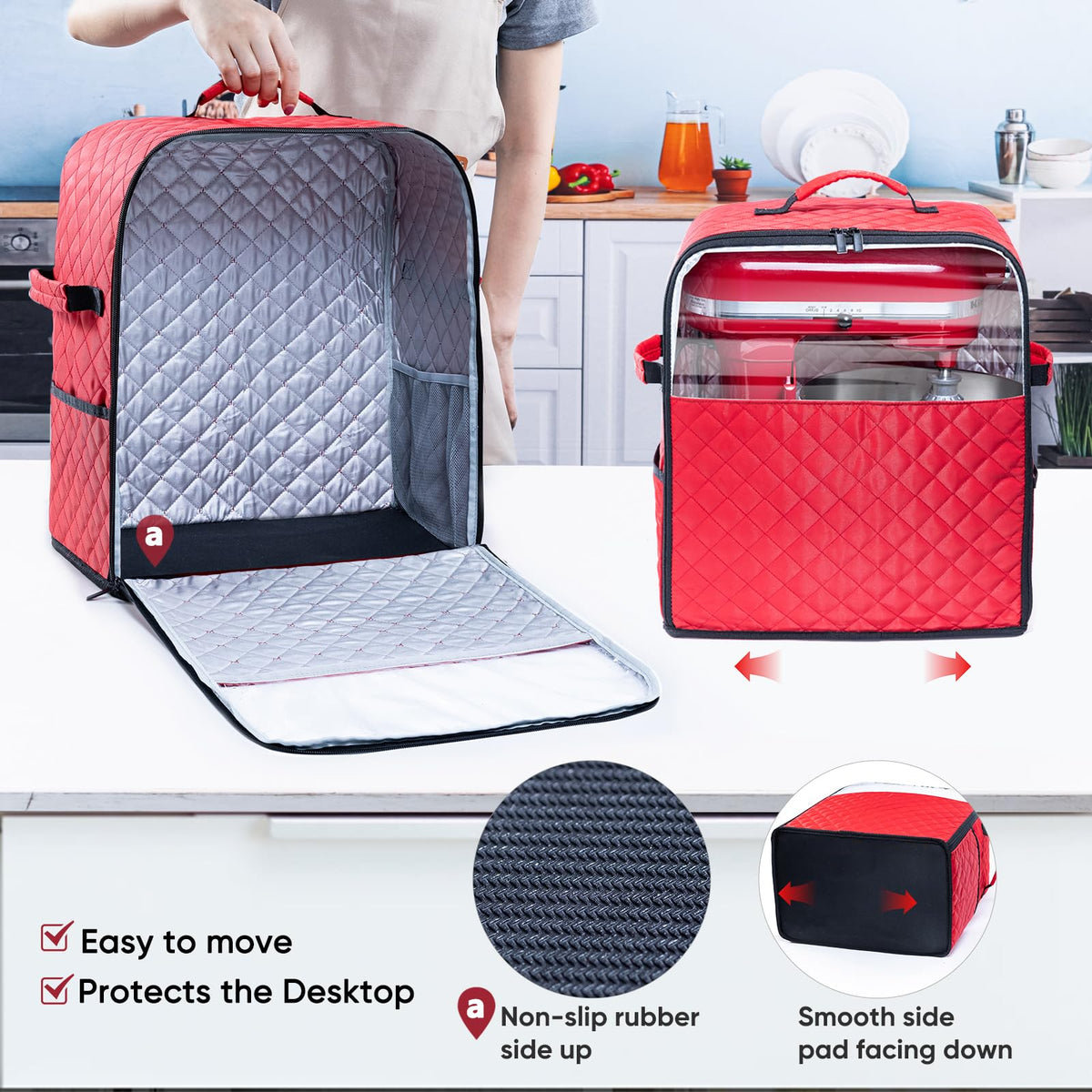 BAGSPRITE quilted nylon cover resists moisture and cleans easily