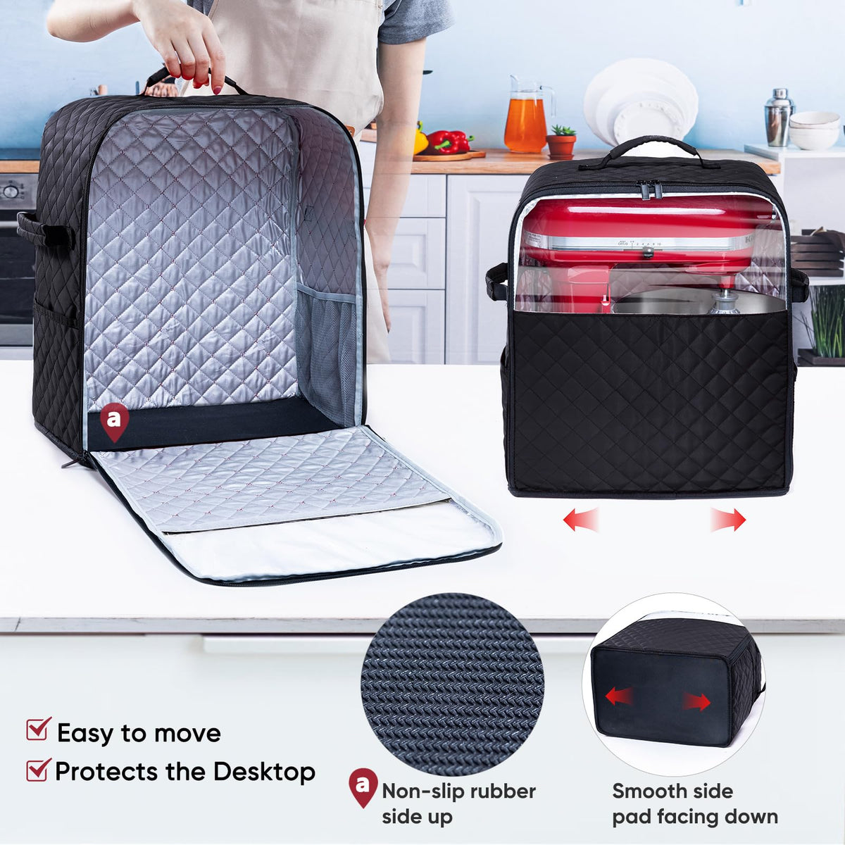 BAGSPRITE water-resistant quilted nylon surface is easy to wipe clean.