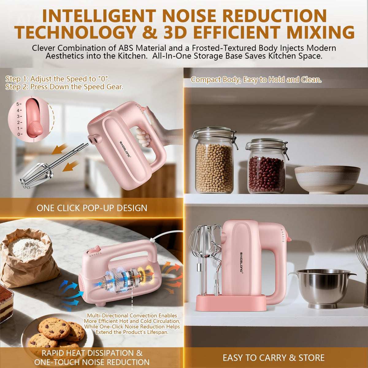 BAIGELONG dishwasher-safe attachments for easy cleanup