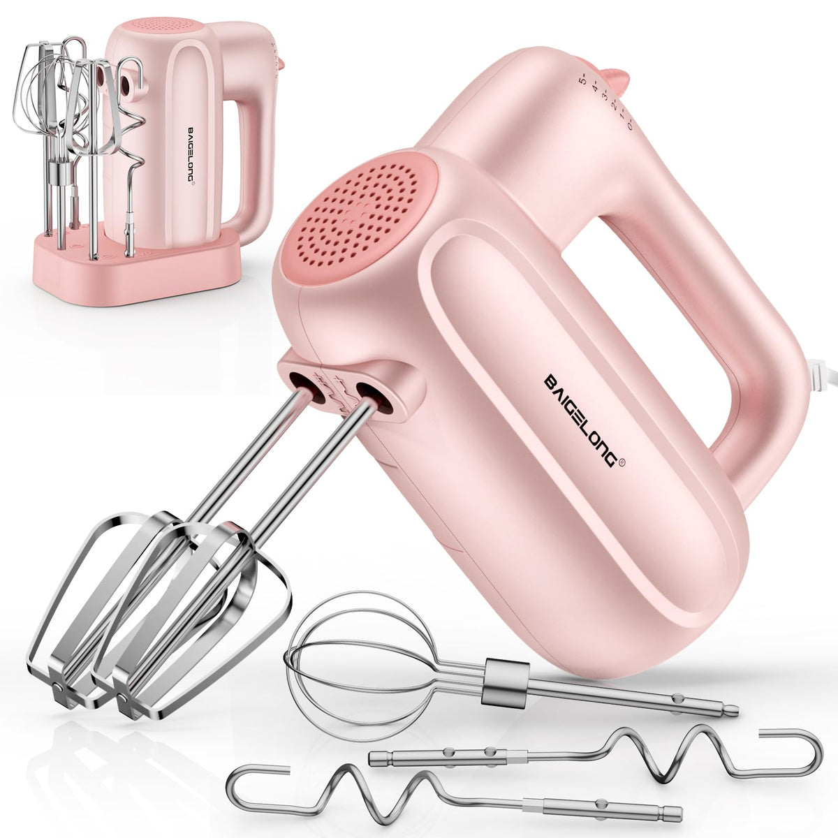 BAIGELONG hand mixer with 5-speed control for versatile batters