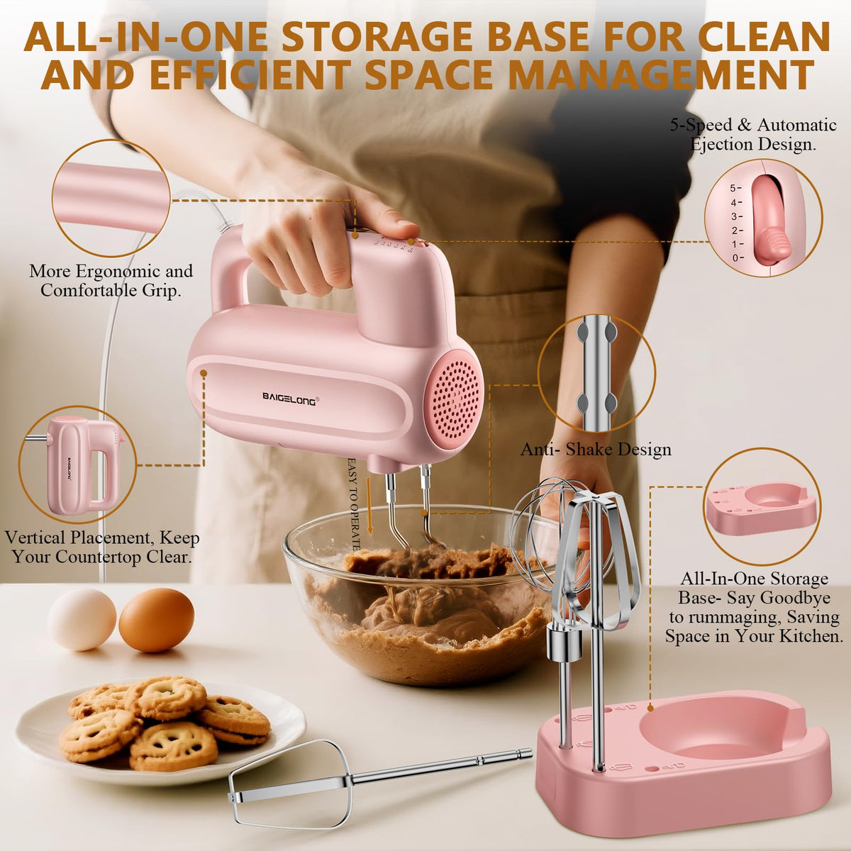 BAIGELONG storage base keeps attachments organized on the counter