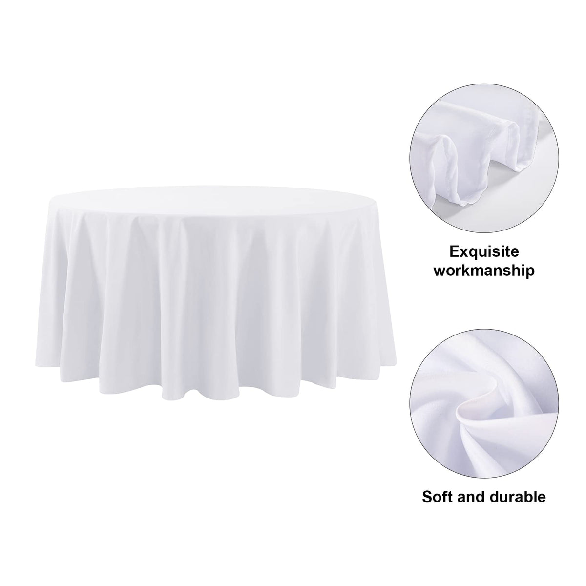 Bailarina wrinkle-resistant round tablecloth 120in stays smooth for photos.