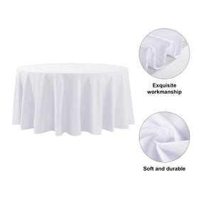 Bailarina wrinkle-resistant round tablecloth 120in stays smooth for photos.