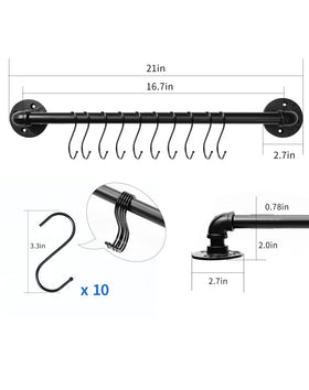 Bailoo wall-mount pot rack with S hooks and organized cookware on display.