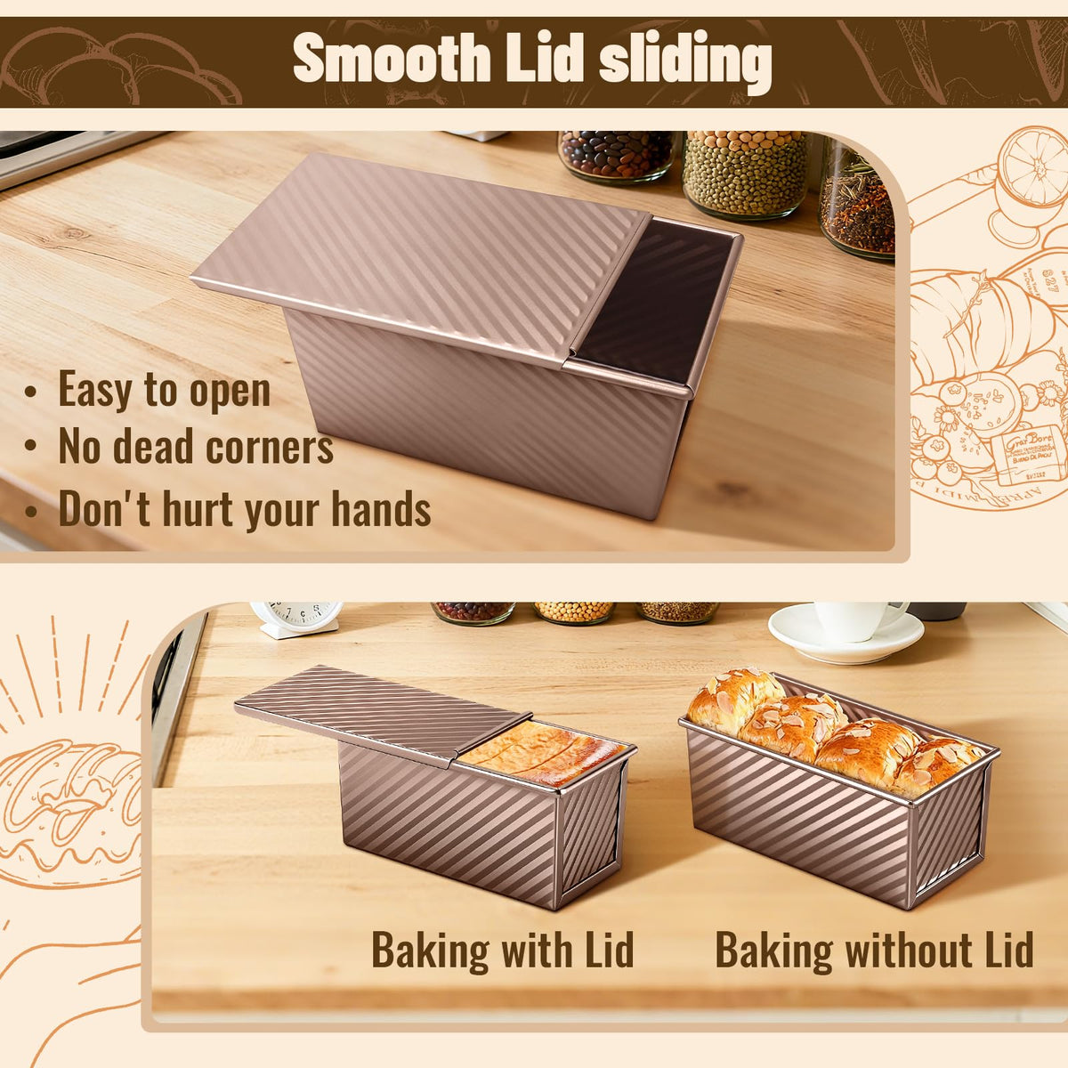 Close-up of non-stick surface aids easy release of bread