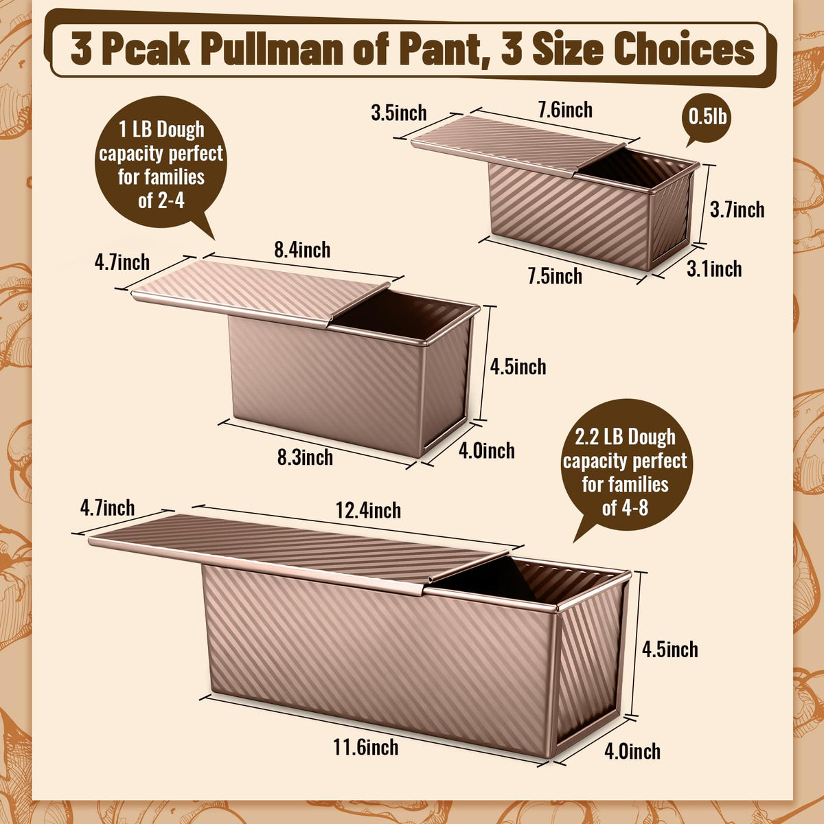 Baishun Pullman loaf pan opened with lid for easy prep and filling