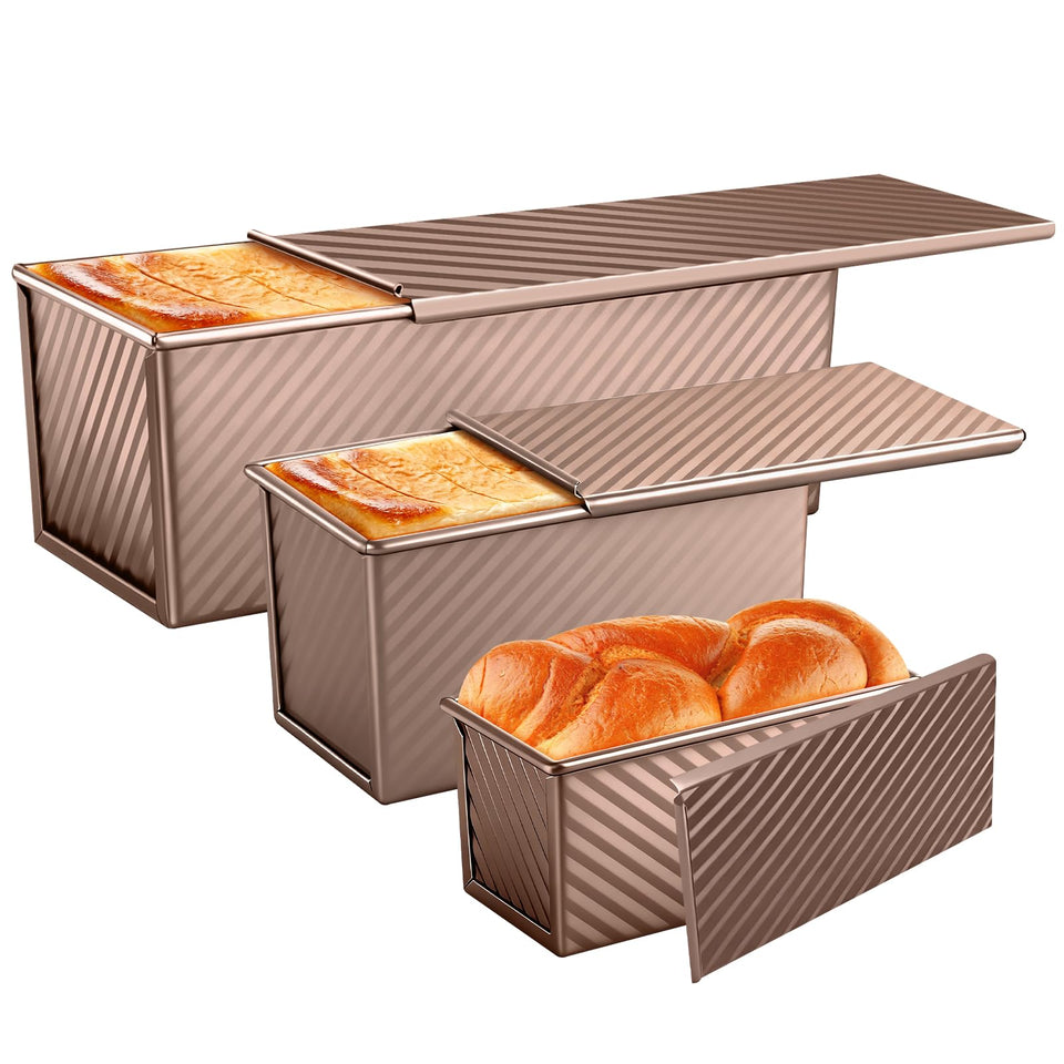 Baishun Pullman loaf pan with lid showing uniform slices and reliability