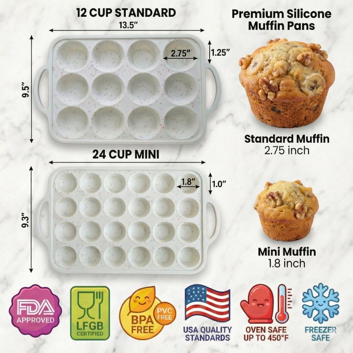 BAKE BOSS 2-pack silicone muffin pan mini-24cup, perfect for bite-sized treats and quick cleanup.
