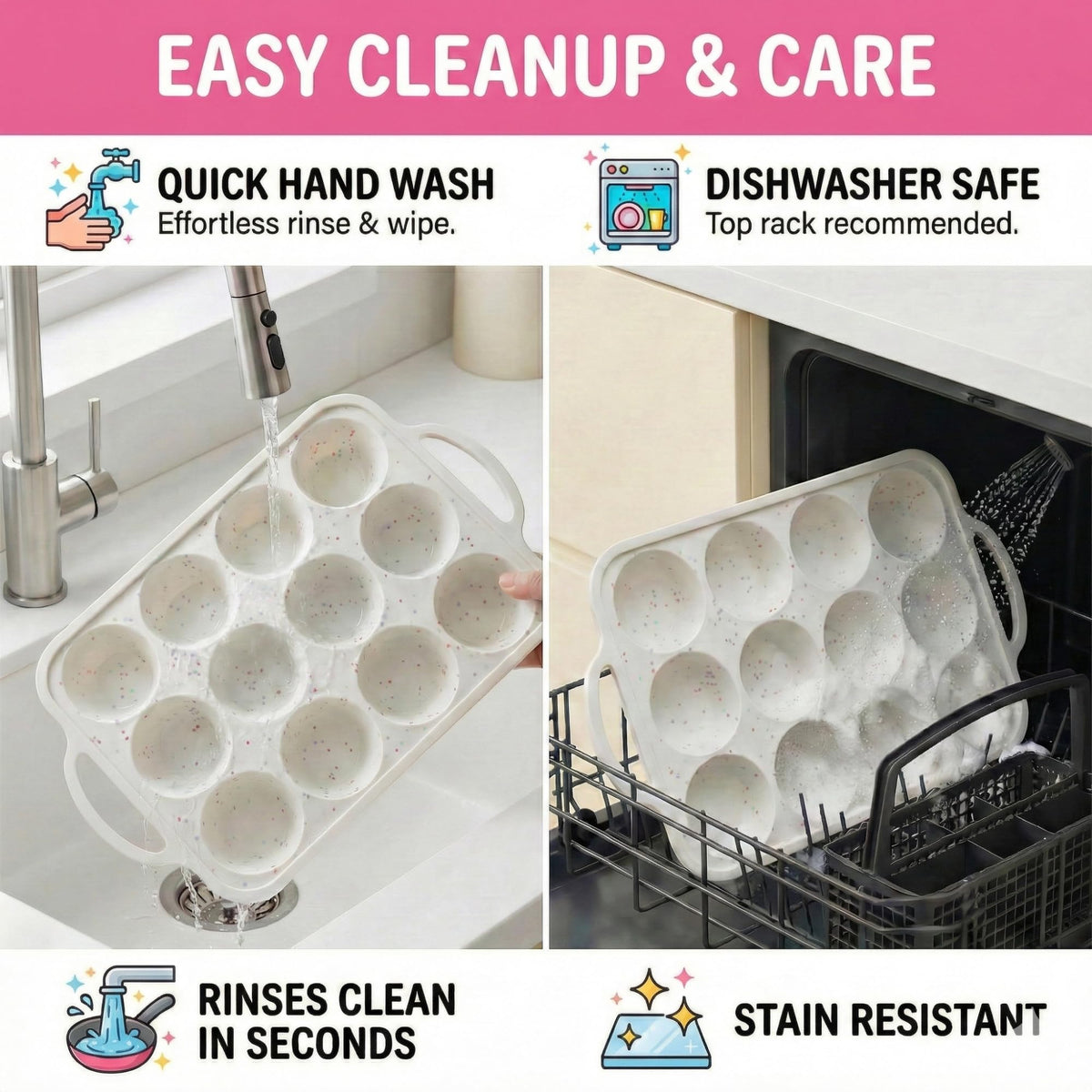 BAKE BOSS dishwasher-safe design for easy cleanup.