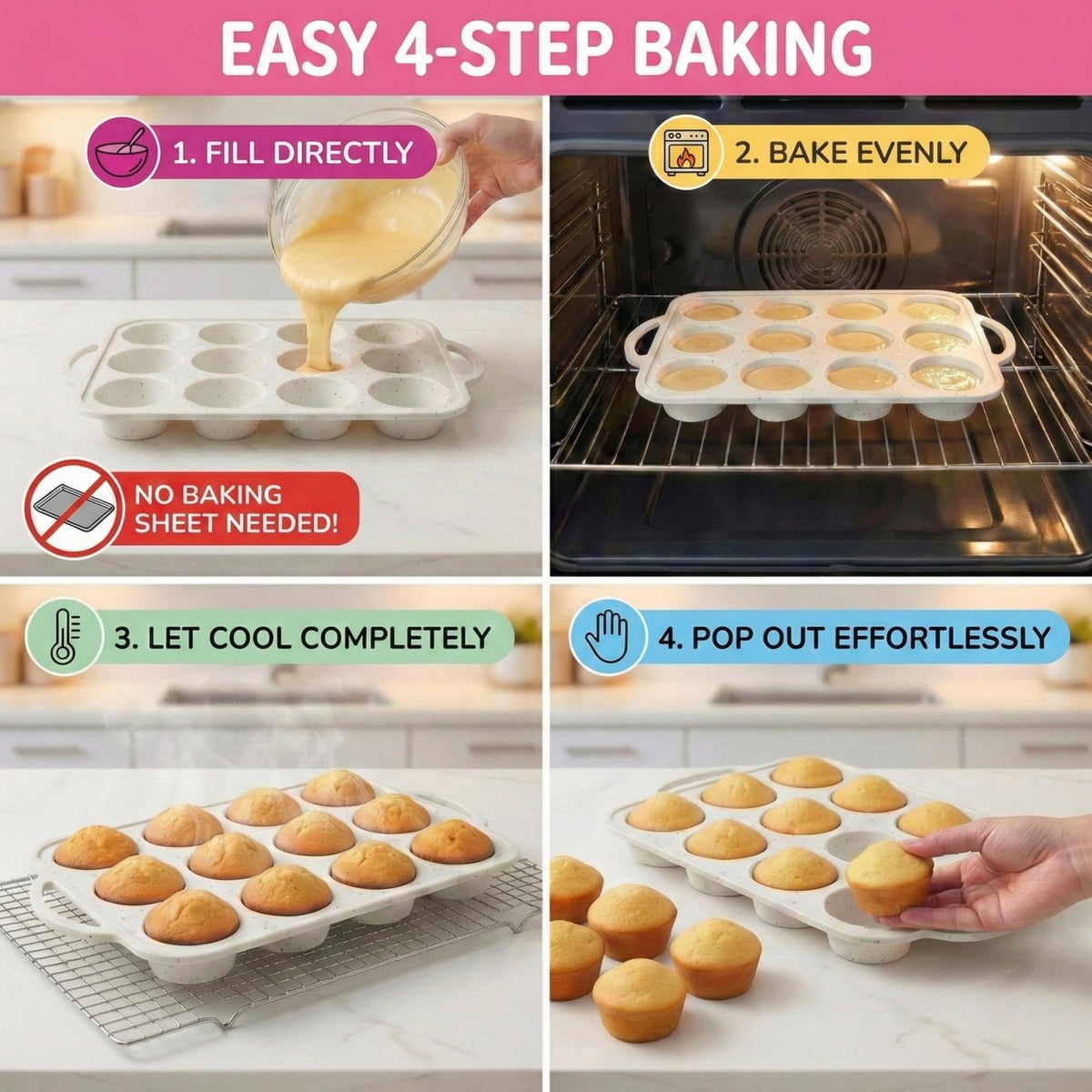 BAKE BOSS dishwasher-safe convenience for easy cleanup after muffins.