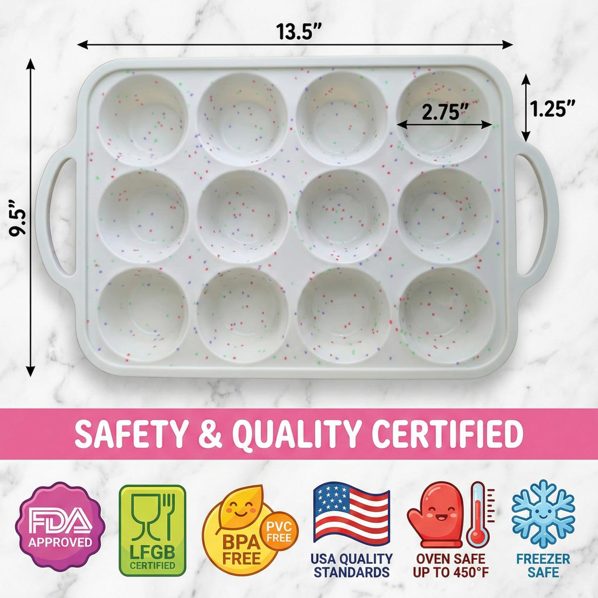 BAKE BOSS 100% food-grade silicone surface delivers natural non-stick release.