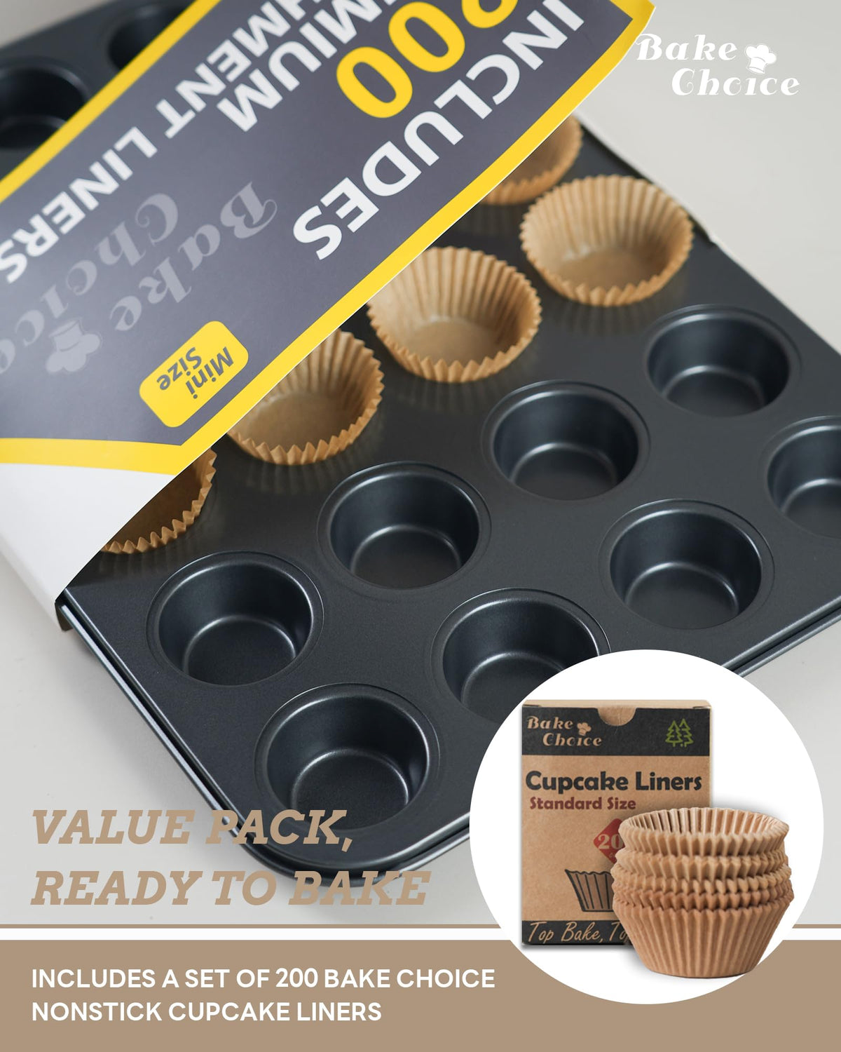 Bake Choice 200-count liners ready to use for fast prep