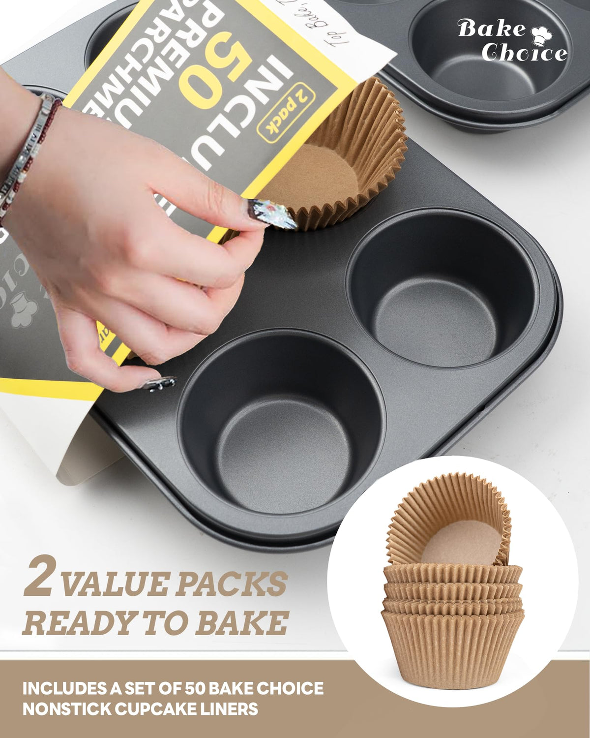 Bake Choice 50 free cupcake liners for quick, mess-free baking