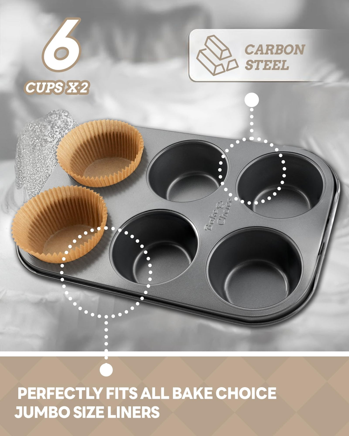Bake Choice carbon steel muffin pan ensures even heat for consistent results