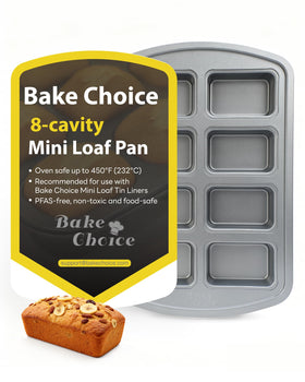 Bake Choice eight-cavity mini loaf pan demonstrates efficient portioning for batch baking.