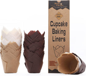 Bake Choice Nordic tulip liner in brown ready for baking and display.