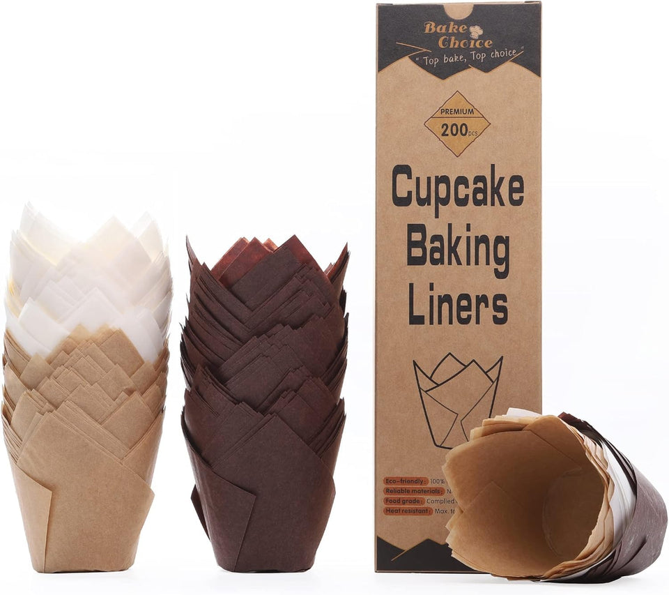 Bake Choice Nordic tulip liner in brown ready for baking and display.