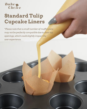 Bake Choice natural unbleached tulip liner for eco-friendly baking.