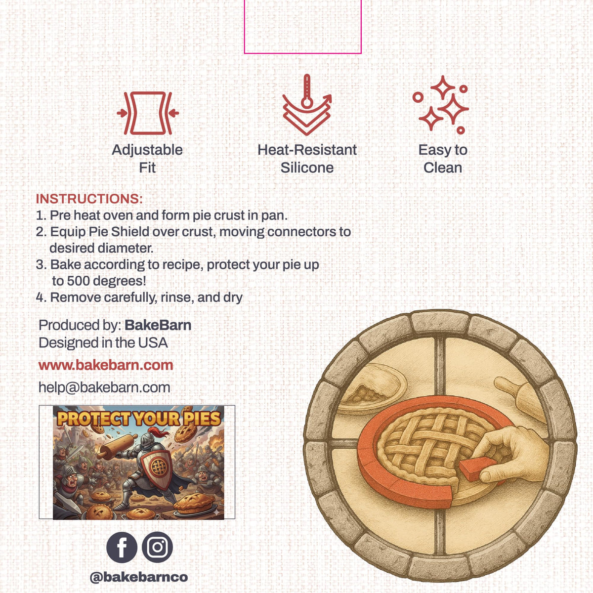 BakeBarn shield is heat-safe up to 500°F for browning control