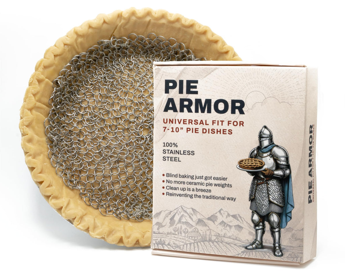 BakeBarn Pie Armor on a 7-10 inch pie enabling flawless blind baking.