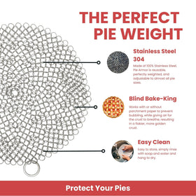 BakeBarn Pie Armor stainless mesh provides a durable, reusable pie weight.