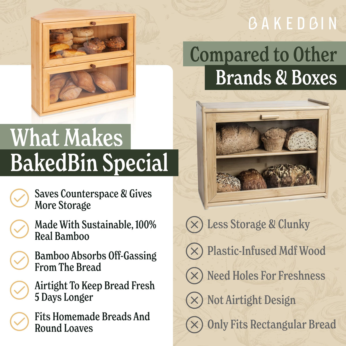 BakedBin 100-percent-bamboo-wood construction for durable, natural appeal.